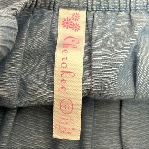 Cherokee Chambray Size 3T Sleeveless Dress Pink Bow Embroidery Ruffle Hem - Picture 7 of 8